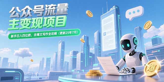 公众号流量主变现项目，新手日入四位数，含爆文写作全攻略(更新25年7月-清风