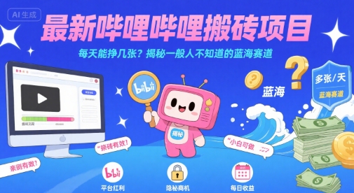 最新哔哩哔哩上B站搬砖项目，每天能挣几张？揭秘一般人不知道的蓝海赛道-清风