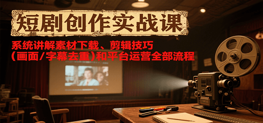 短剧创作实战课，系统讲解素材下载、剪辑技巧(画面/字幕去重)和平台运营全部流程-清风
