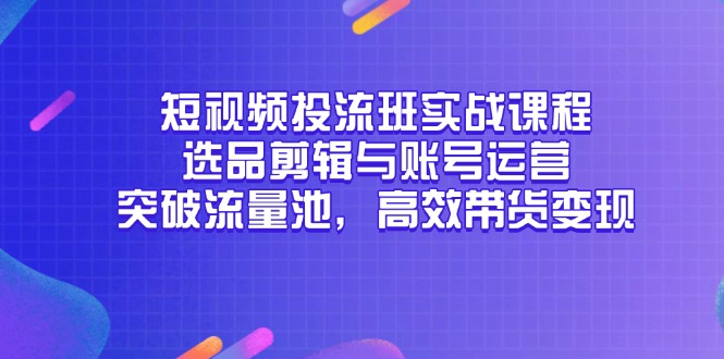 短视频投流班实战课程，选品剪辑与账号运营，突破流量池，高效带货变现-清风