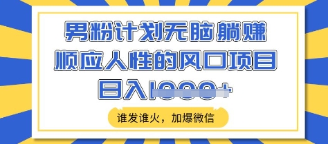 男粉计划无脑躺Z，顺应人性的风口项目，谁发谁火，加爆微信，日入多张【揭秘】-清风