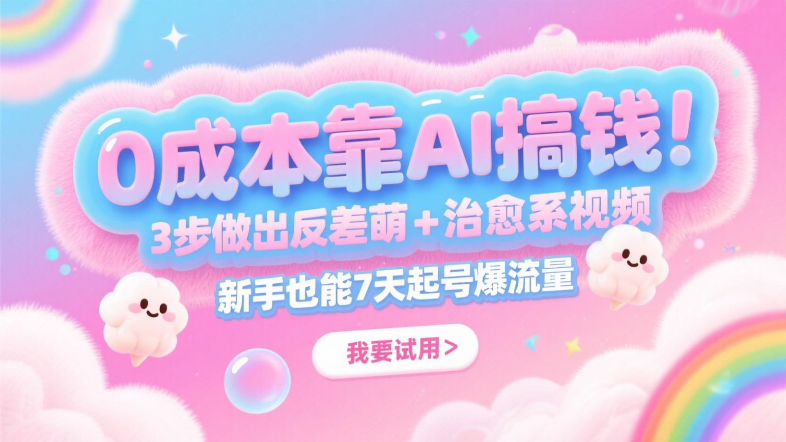 0成本靠AI搞钱！3步做出反差萌+治愈系视频，新手也能7天起号爆流量，月入5位数-清风