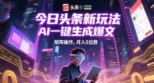 今日头条新玩法，AI一键生成爆文，矩阵操作，月入5位数-清风