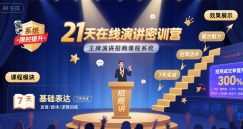 21天在线演讲密训营，王牌演讲招商课程系统-清风