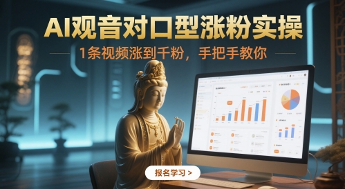AI观音对口型涨粉实操，1条视频涨到千粉，手把手教你-清风