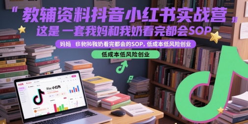 教辅资料抖音小红书实战营，这是一套我妈和我奶看完都会的SOP，低成本低风险创业(更新)-清风