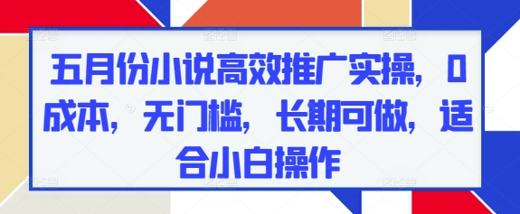 五月份小说高效推广实操，0成本，无门槛，长期可做，适合小白操作-清风