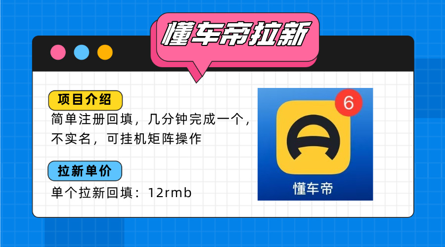 懂车帝邪修拉新玩法，简单注册回填，不sm，单个拉新12rmb，轻松日入200+-清风