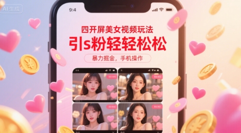 四开屏美女视频玩法，引s粉轻轻松松，暴力掘金，手机操作【揭秘】-清风