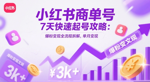 小红书商单号7天快速起号攻略：爆粉变现全流程拆解，单月变现3k+-清风