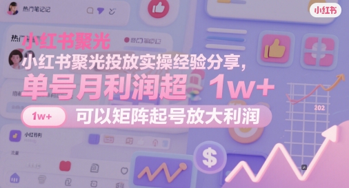 小红书聚光投放实操经验分享，单号月利润超1w+，可以矩阵起号放大利润-清风
