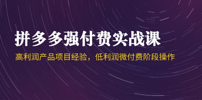 拼多多强付费实战课-44期，高利润产品项目经验，低利润微付费阶段操作-清风
