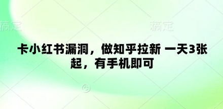 卡小红书漏洞，做知乎拉新 一天3张起，有手机即可-清风