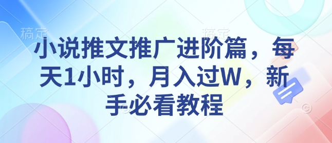 小说推文推广进阶篇，每天1小时，月入过W，新手必看教程-清风