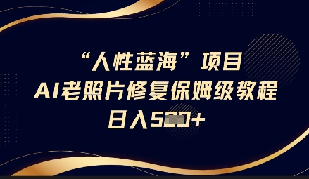 人性蓝海AI老照片修复项目保姆级教程，长期复购，轻松日入5张-清风