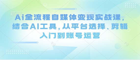 Ai全流程自媒体变现实战课，结合AI工具，从平台选择、剪辑入门到账号运营-清风