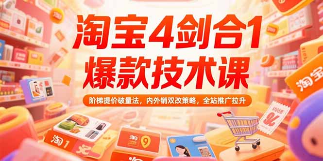 淘宝4剑合1爆款技术课73期：阶梯提价破量法，内外销双改策略 全站推广拉升-清风