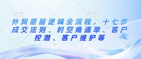 外贸底层逻辑全流程，十七步成交法则、时空角逼单、客户挖潜、客户维护等-清风