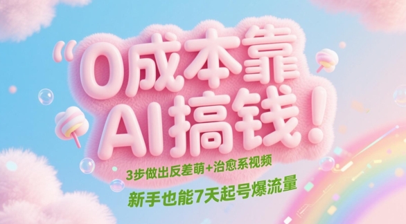 0成本靠AI搞钱！3步做出反差萌+治愈系视频，新手也能7天起号爆流量-清风