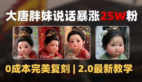 AI大唐胖贵妃说话2.0，40条视频暴涨40w粉，附独家变现攻略-清风