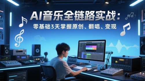 AI音乐全链路实战变现课：零基础3天掌握原创、翻唱、变现-清风