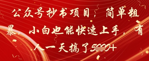 公众号抄书项目，简单粗暴，小白也能快速上手，有人一天搞了1k+-清风