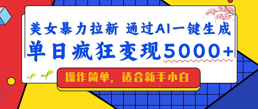 美女暴力拉新，通过AI一键生成，单日疯狂变现5000+，纯小白一学就会！-清风