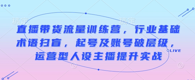 直播带货流量训练营，行业基础术语扫盲，起号及账号破层级，运营型人设主播提升实战-清风