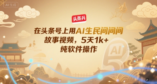 在头条号上用AI生民间故事视频，5天1k+，纯软件操作-清风