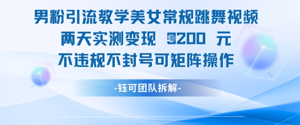 男粉引流教学美女常规跳舞视频两天实测变现1k+，不违规不封号可矩阵操作-清风
