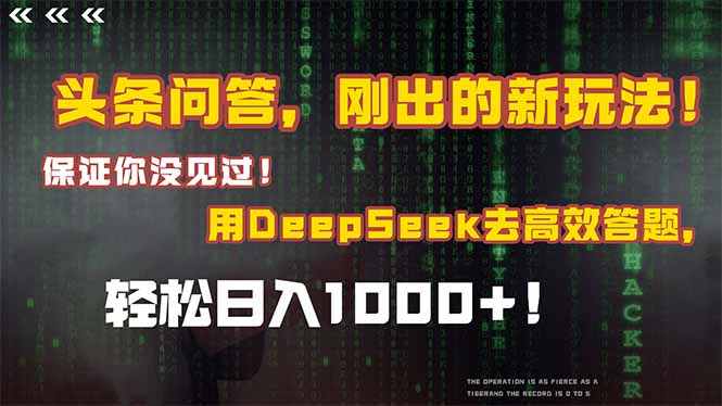 头条问答，刚出的新玩法！保证你没见过！结合Deepseek高效答题，日入1000+-清风