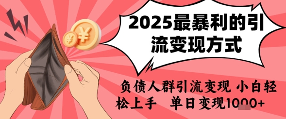 2025年最暴利的引流变现方式，负债人群引流变现，小白轻松上手，日入1k-清风