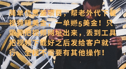 零门槛挣美金，海外视频代下服务，单笔收益40+，小白也能轻松上手-清风