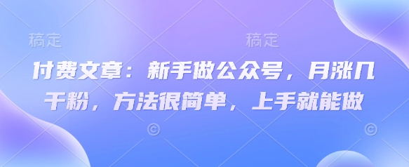 付费文章：新手做公众号，月涨几干粉，方法很简单，上手就能做-清风