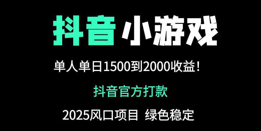 抖音官方小游戏2025全网最新玩法，暴利赚钱项目，单机日入2000+-清风