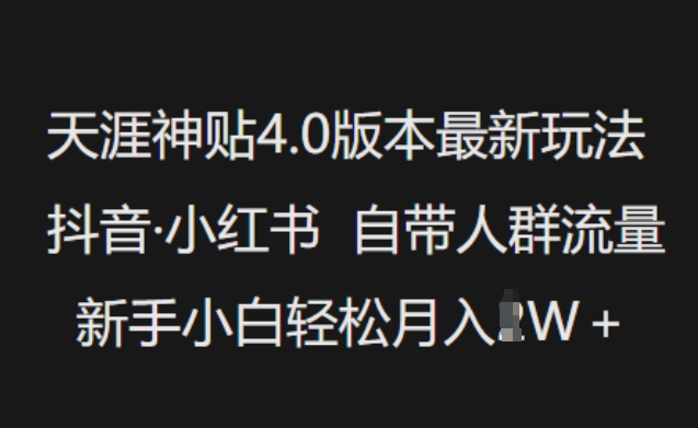 天涯神贴4.0版本最新玩法，抖音·小红书自带人群流量，新手小白轻松月入过W-清风