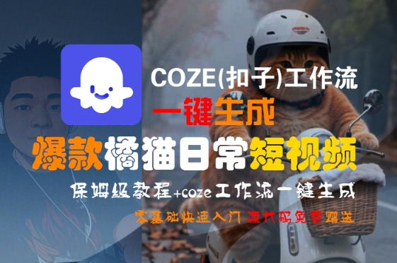 COZE(扣子)工作流一键生成爆款橘猫日常短视频，保姆级教程，零基础快速入门-清风
