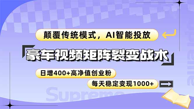 豪车视频矩阵裂变战术，颠覆传统模式，AI智能投放，日增400+高净值创业…-清风