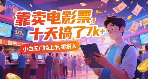 靠卖电影票，十天搞了7k+，小白无门槛上手，零投入【揭秘】-清风