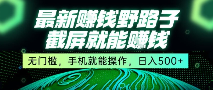 最新野路子截屏就能挣钱，无门槛，手机就能操作，日入5张【揭秘】-清风