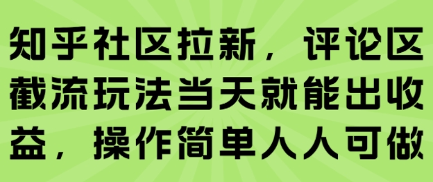 知乎社区拉新，评论区截流玩法当天就能出收益，操作简单人人可做-清风