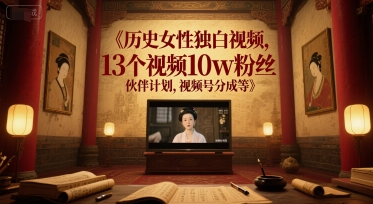 历史女性独白视频，13个视频10w粉丝，伙伴计划，视频号分成等-清风