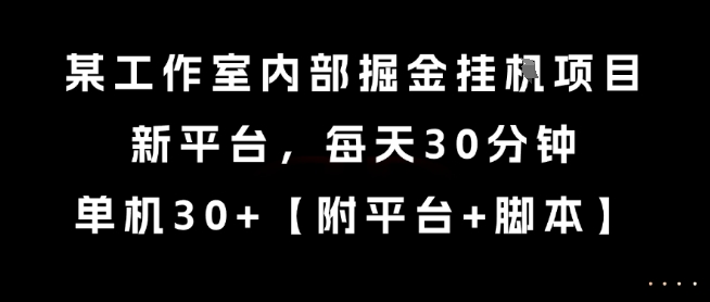 某工作室内部掘金挂G项目，新平台，每天30分钟，单机30+【揭秘】-清风