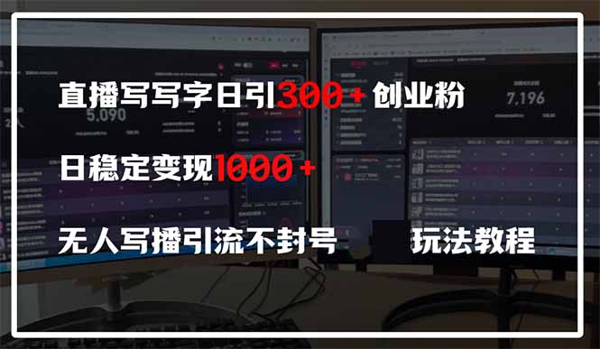 直播写写字日引300+创业粉，日稳定变现600+无人写播引流不封号，玩法教程-清风
