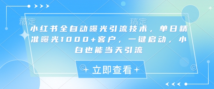 小红书全自动曝光引流技术，单日精准曝光1000+客户，一键启动，小白也能当天引流【揭秘】-清风