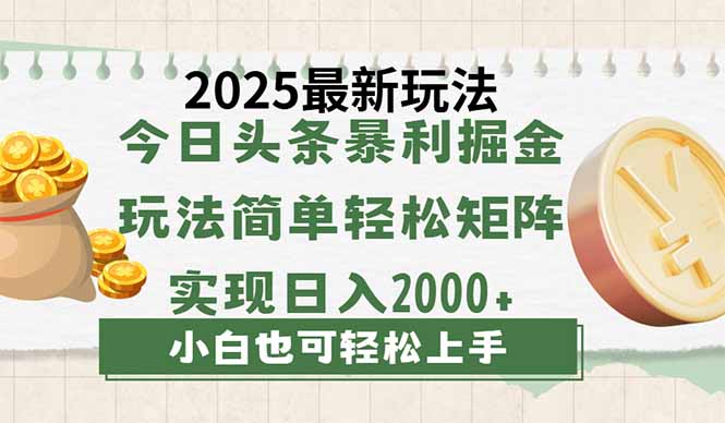 今日头条2025最新玩法，思路简单，复制粘贴，轻松实现矩阵日入2000+-清风