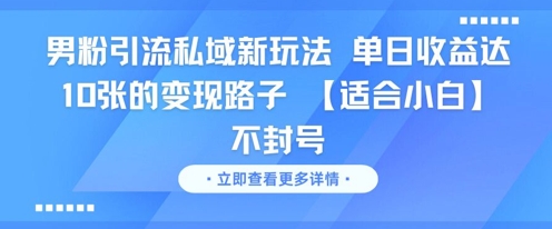 男粉引流私域新玩法，单日收益达10张的变现路子 【适合小白】不封号-清风