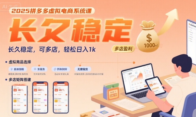 2025拼多多虚拟电商系统课，长久稳定，可多店，轻松日入1k-清风