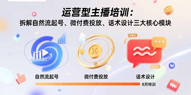 运营型主播培训：拆解自然流起号、微付费投放、话术设计三大核心模块-8月-清风