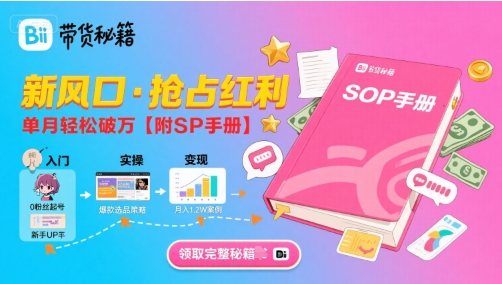 B站哔哩哔哩带货秘籍，新风口，抢占红利，单月轻松破万【附SOP手册】-清风